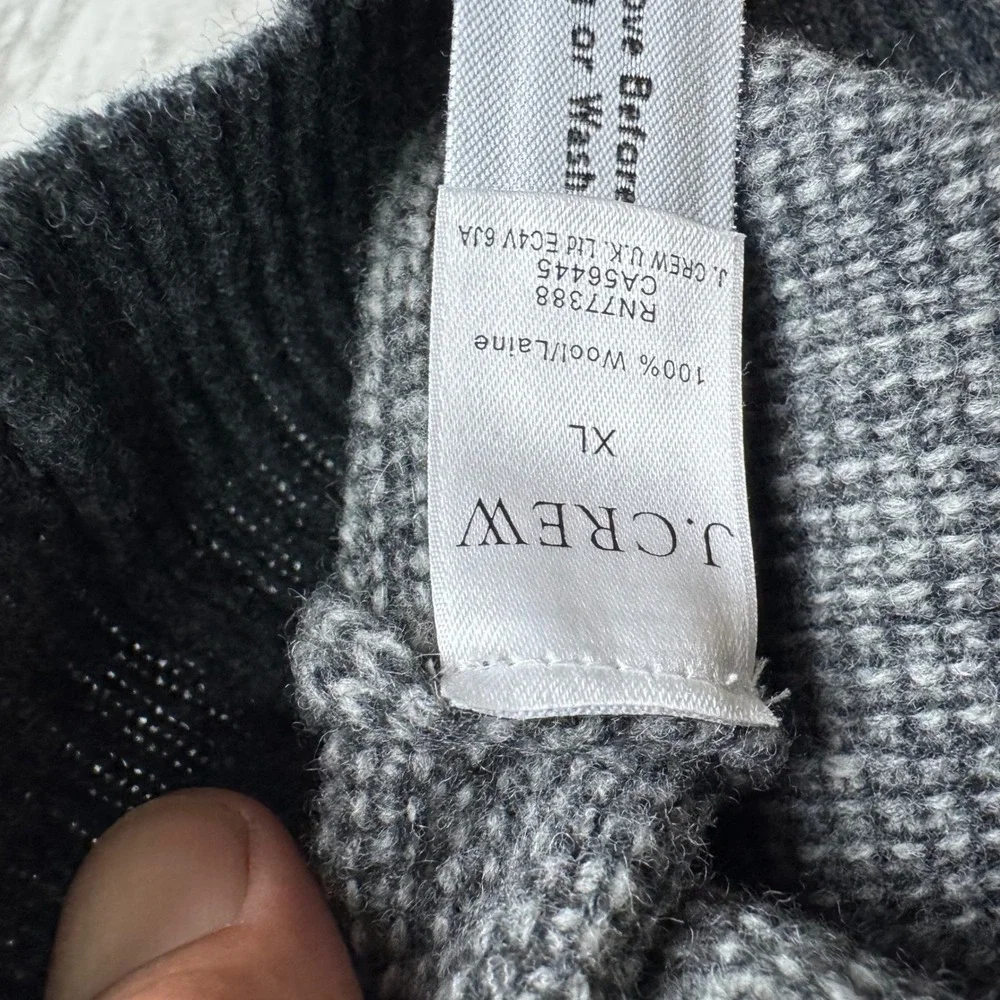 J Crew Sweater Mens XL Gray Regular Shawl Collar Wool Waffle Knit Pullover